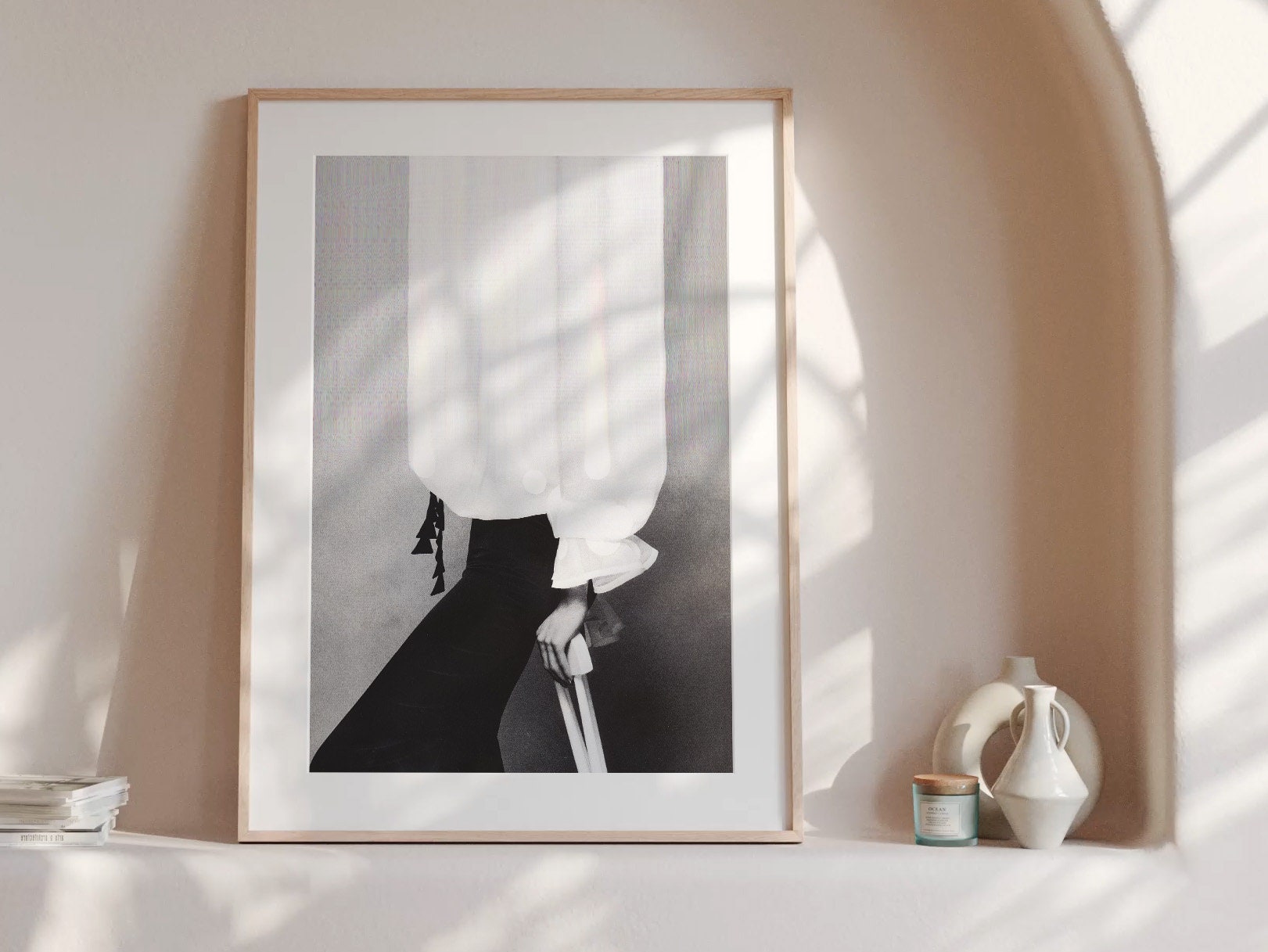 Minimalist Black and White Canvas Wall Art - Elegant Feminine Art for Living Room, Bedroom, Office, Bathroom | Untitled (308) Giclée Print