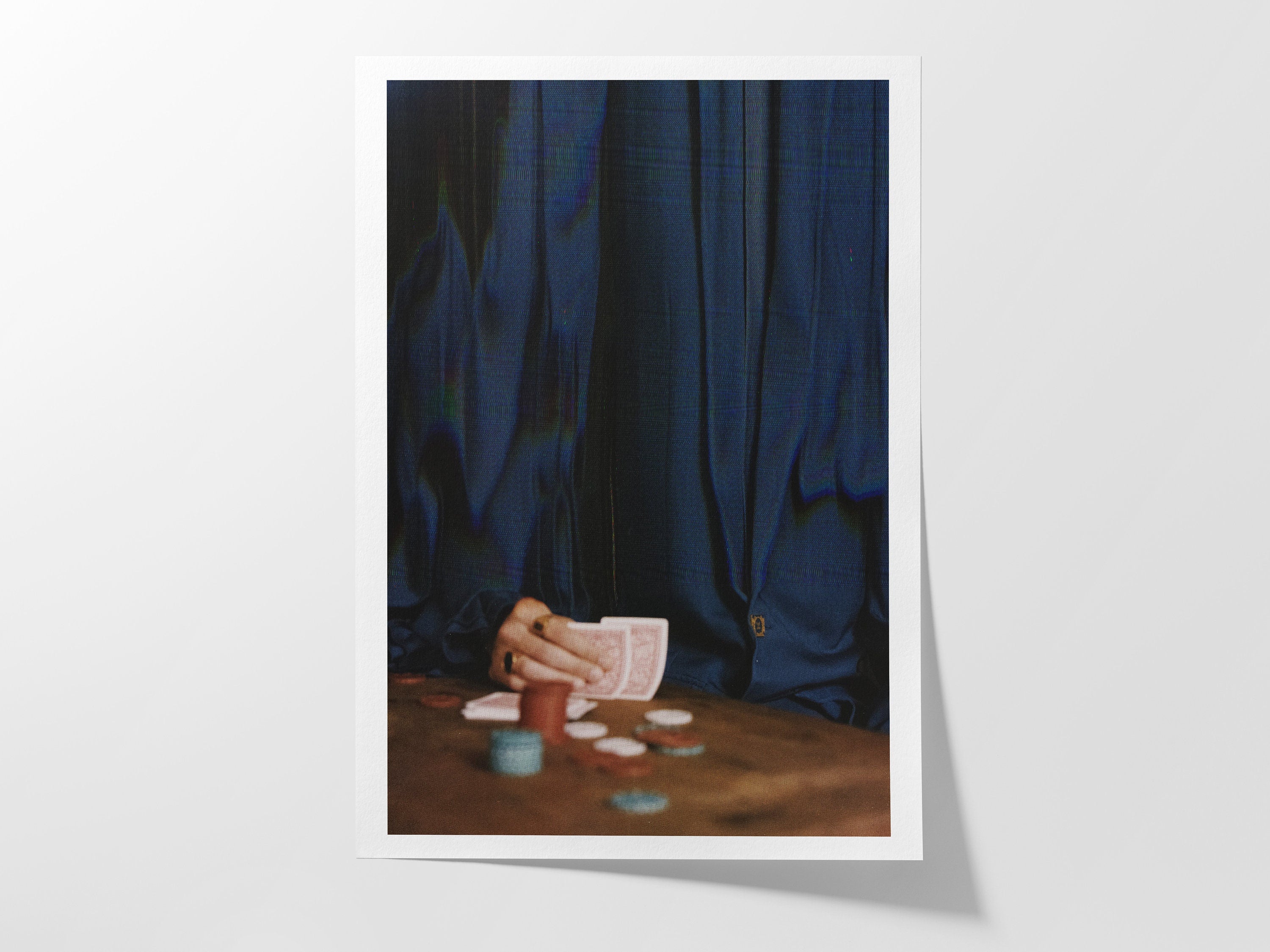 Poker Art Print - Altered Glitch Aesthetic - Navy Blue Classy Wall Decor for Living Room, Office, Man Cave | Untitled (313) Giclée Print