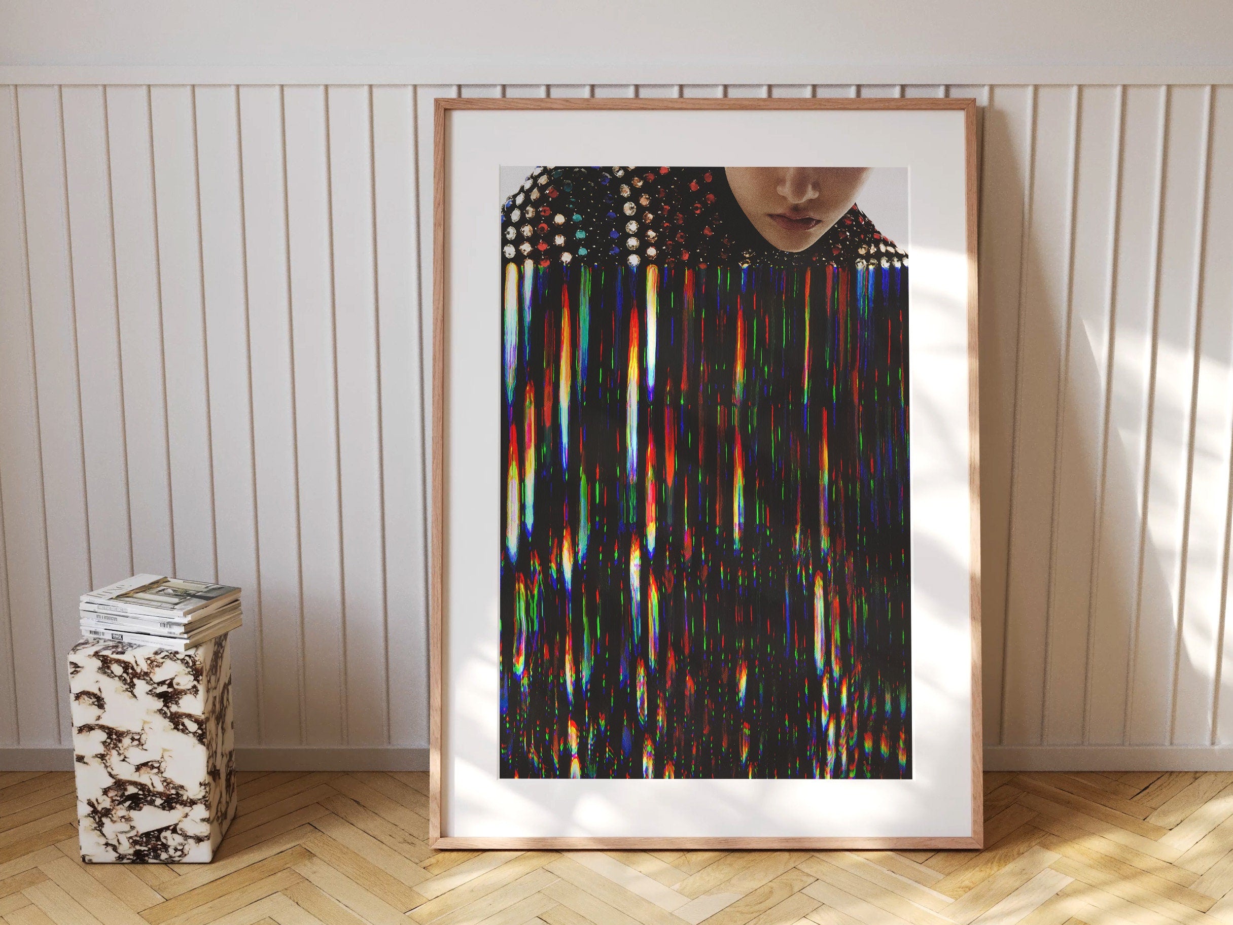Colorful Bedroom Wall Art - Feminine Fashion Aesthetic - Black Rainbow Jewel Artwork For Home, Office, Living | Untitled (317) Giclée Print